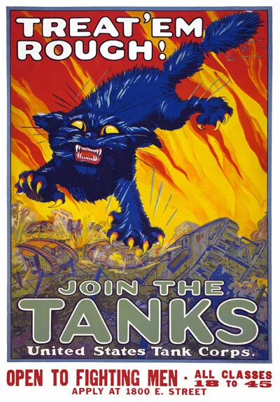 W72 Vintage WWI Treat Em Rough Join The Tanks Recruitiment War Poster WW1 A4