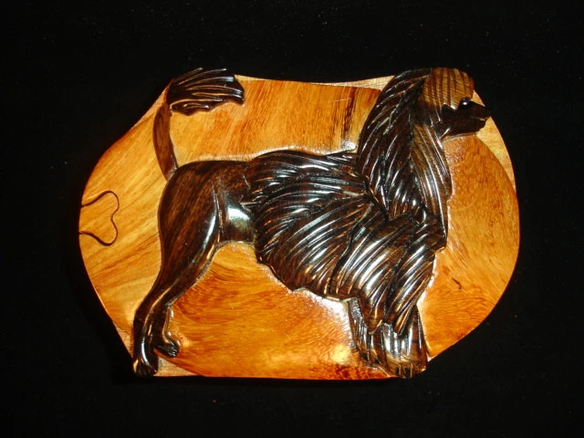 Hand crafted 3D Intarsia Wood Art PORTUGUESE WATER Dog Puzzle Wooden Box