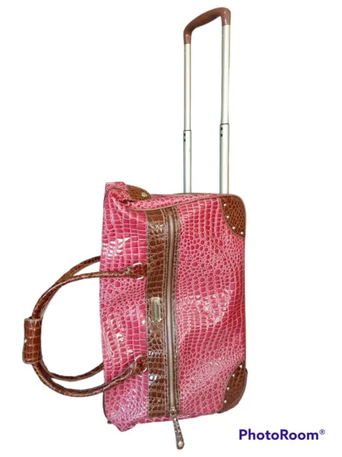 Samantha Brown Classic Croc Embossed Carry On Bag Wheeled Luggage Pink 21"x10.5"