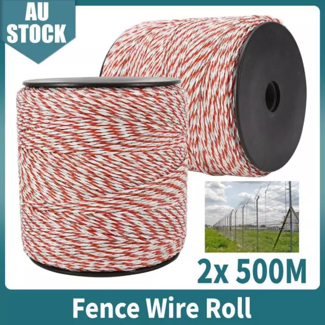 1000m Polywire Roll Electric Fence Stainless Energiser Steel Poly Wire Insulator