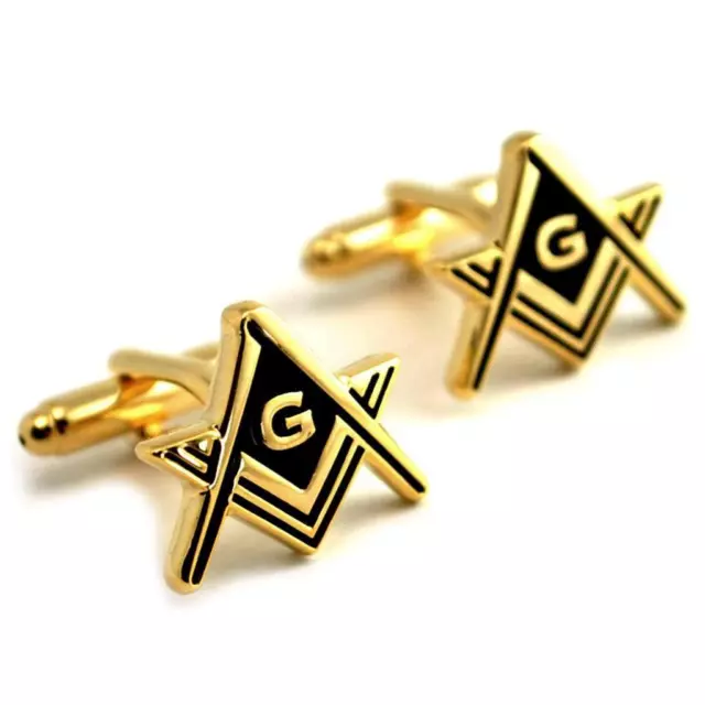 MASONS EMBLEM CUFFLINKS Freemason Masonic NEW with GIFT BAG Pair Gold Plate