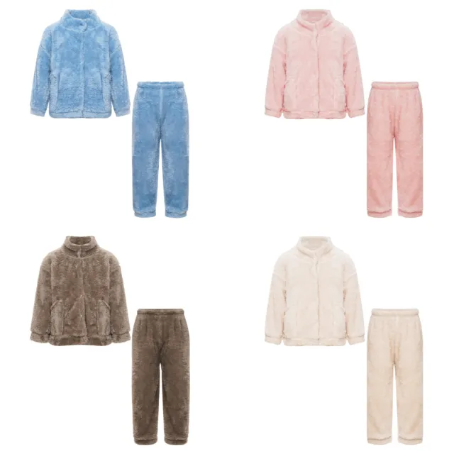 Girl Boy Pajamas Set Zipper Loungewear Winter Sleepwear Soft Nightwear Flannel