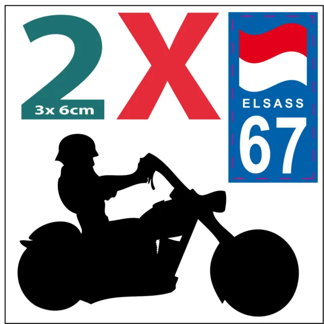 2 stickers autocollants style plaque immatriculation moto Département 67 ELSASS