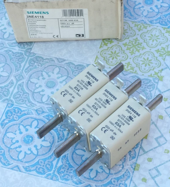 3X Siemens 3NE4118 fusible SITOR 63A taille 00 aR NH 1000V Lot de 3
