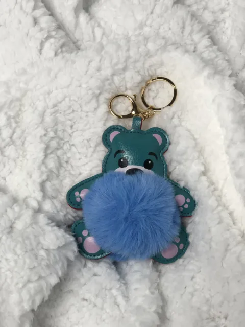 Fuzzy Fluffy Bear Faux Fur And PU leather Bag Charm Keychain Accessory US Seller