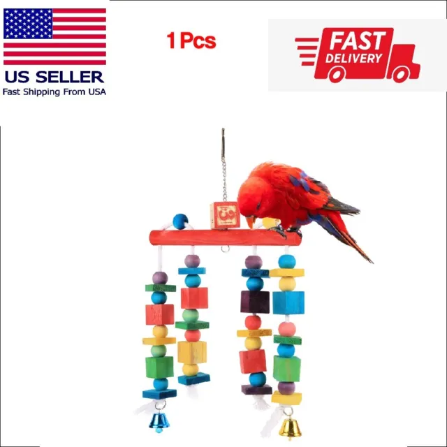 Pet Parrot Toys Bird Wood Rope Grinding Swing Station Ladder String Toy