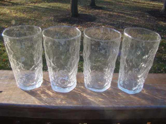Set Of 4 Seneca Clear Driftwood Crinkle  Flat Base 14 Oz [Ce Tea Glasses