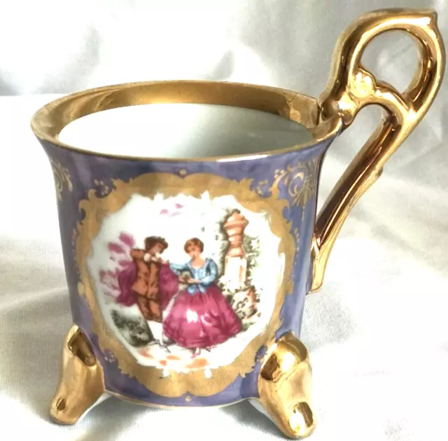 vintage KPM emperor three footed purple Lusterware gold cup courting couple M26
