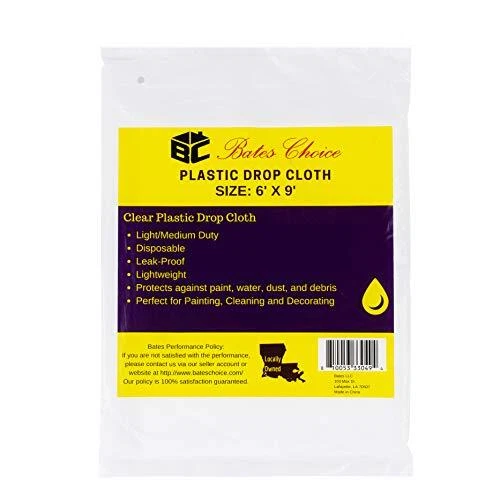 Bates- Plastic Drop Cloth 2 Pack 6x9 Feet Plastic Cover Clear Plastic Tarp Pl...