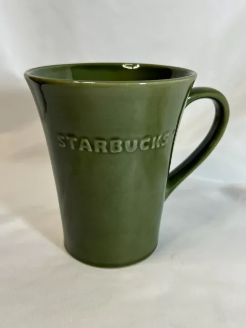 STARBUCKS OLIVE GREEN COFFEE MUG LARGE 21.1 oz. CUP, EMBOSSED NAME DATED 2011