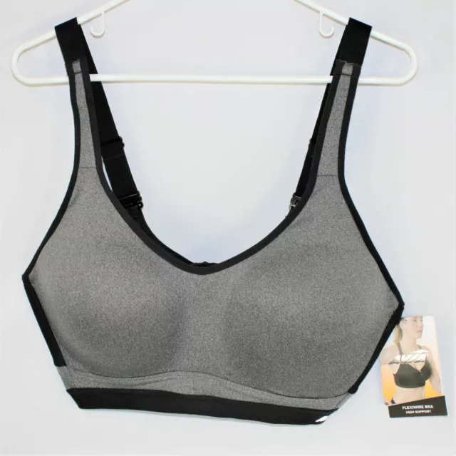 AVIA WOMEN'S FLEXI Wire High Support Sports Bra, Charcoal Gray / Black, 38C  $13.99 - PicClick