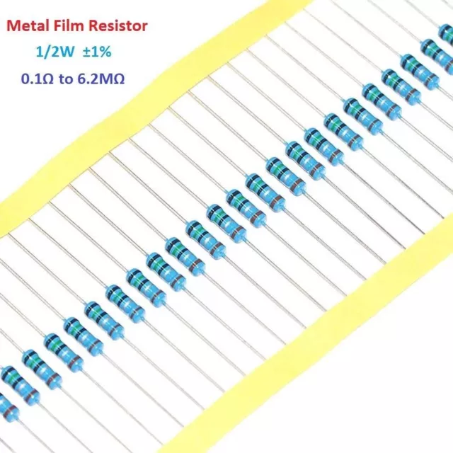 50pcs Metal Film Resistor 1/2W 0.5W 1% Tolerance 0.1 Ohm to 6.2M Ohm