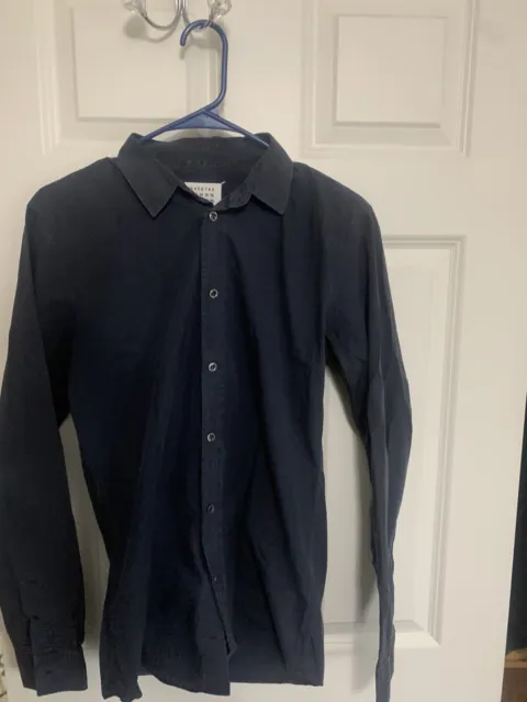 Maison Martin Margiela Mens Asymmetrical Dress Shirt Size 44 Navy Blue Slim Fit