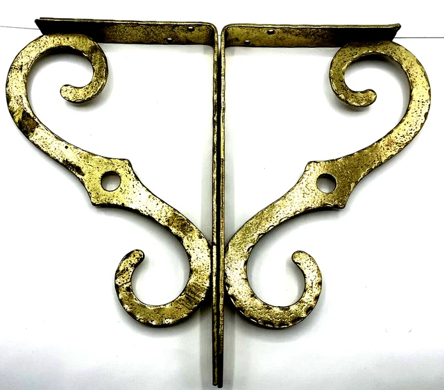 Pair of Vintage Metal Brass Shelf Brackets 10” X 5.25”