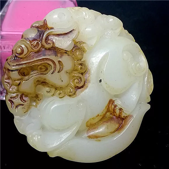 God beast jade animal statue Amulet Old Chinese Natural jade White Collection