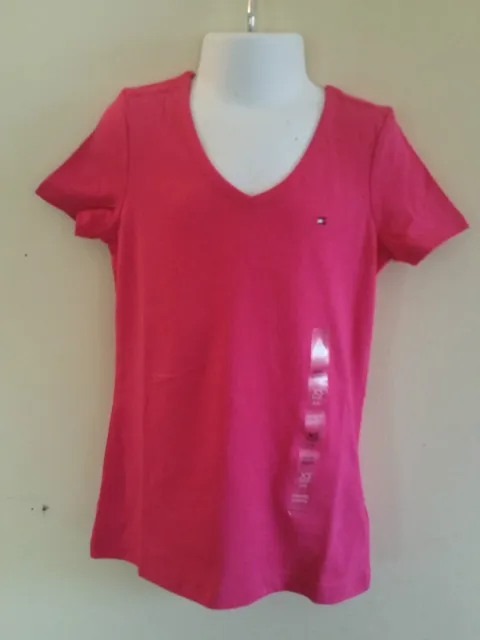 Tommy Hilfiger Girl's Girl Pink Plain V neck Top Tee T shirt Short Sleeves 4/5