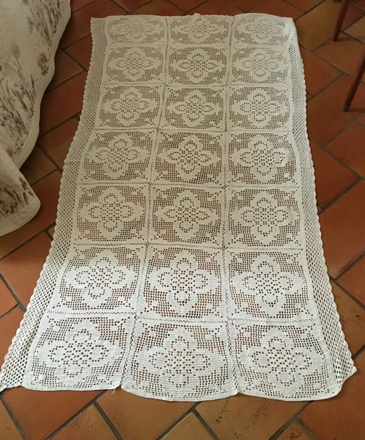 ANCIEN DESSUS DE lit couverture canapé en coton au crochet fait main vintage EUR 89,00 - FR