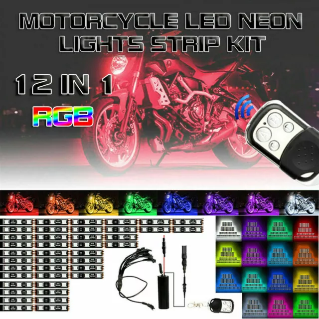 12x RGB LED Motorrad Unterboden Atmosphäre Lichtleiste Streifen Wasserdicht 12V