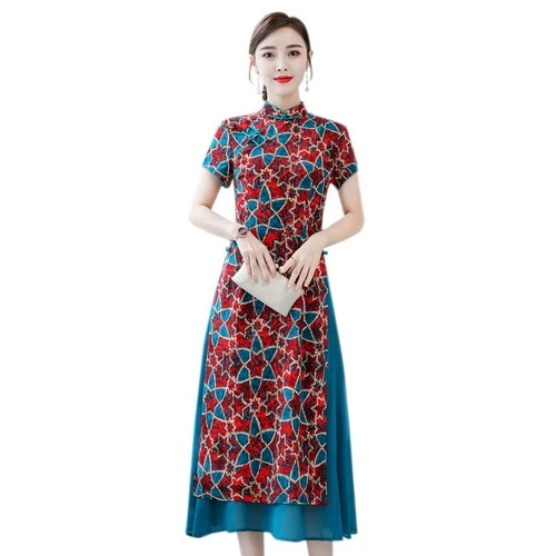 Women Japanese Kimono Chinese Cheongsam Dress Qipao Splice Chiffon Dresses new