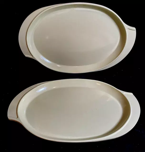 2 Vintage Boonton Ware Atomic Melamine YELLOW Winged 14.5” Tray Platters PLATES
