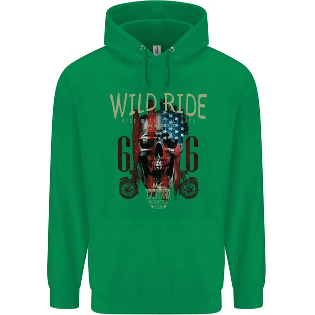 Felpa con cappuccio Biker USA Bandiera Teschio Moto Moto Bambini Bambini 9