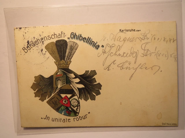 BURSCHENSCHAFT GHIBELLINIA KARLSRUHE 1913 Wappen / Karte