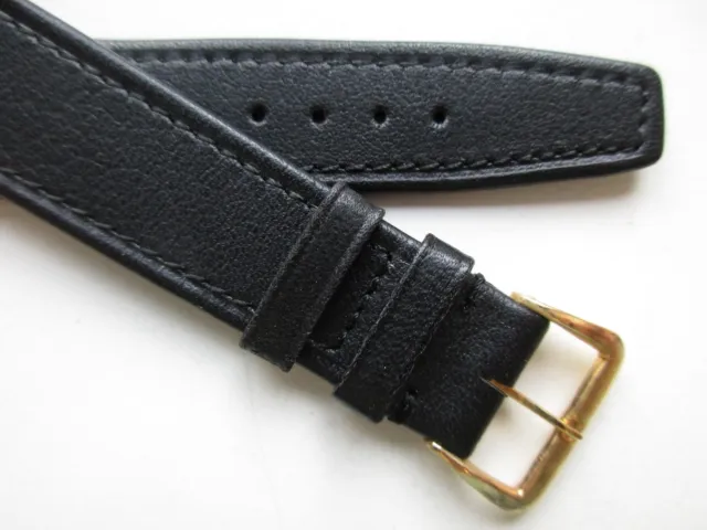 Black 18 MM genuine calf 1960's N.O.S. vintage leather watch band strap
