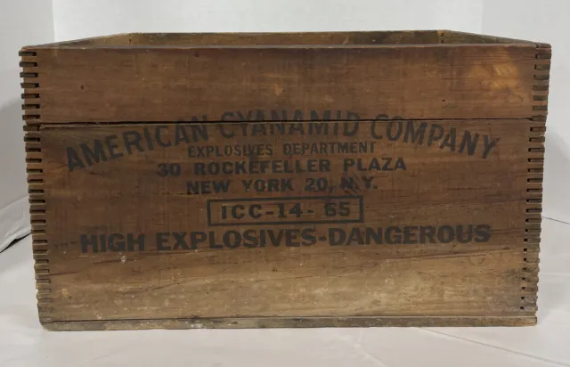 Vtg American Cyanamid Company Explosives-Dangerous Crate Box Wood NY Dynamite