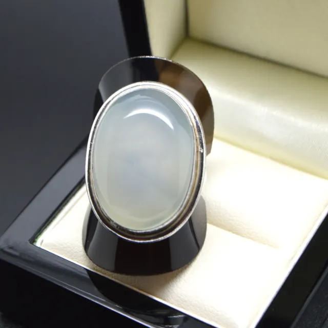 Sterling Silver 925 Statement Ring BLUE CHALCEDONY SIZE R Gift for Her