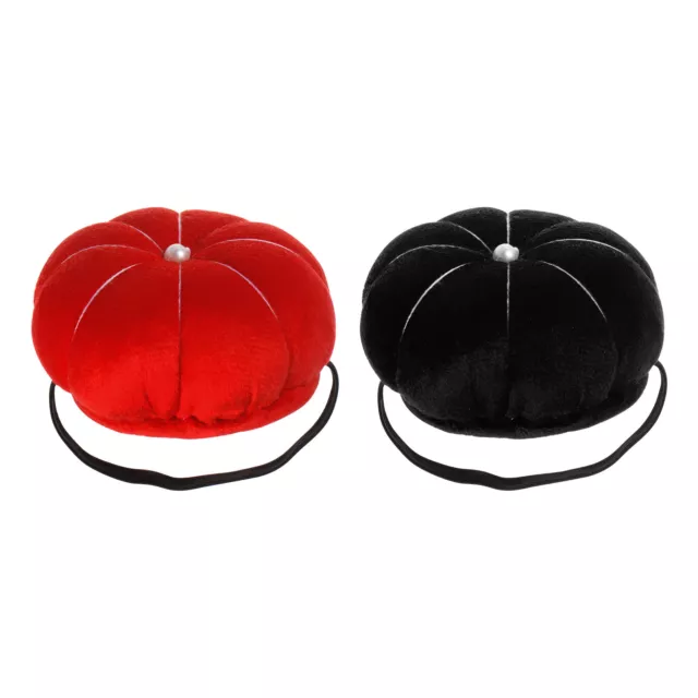 2pcs Velvet Wrist Pin Cushion Pumpkin Needle with Elastic Wrist Strap, Black/Red