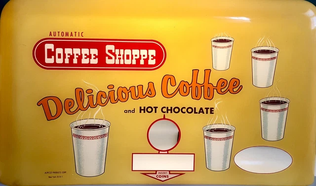 Rare Vintage 1950s APCO COFFEE SHOPPE Vending Machine Faceplate Marquis 27.5” Rare Vintage 1950s APCO COFFEE SHOPPE Vending Machine Faceplate Marquis 27.5”