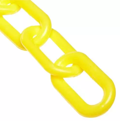 Heavy Duty Plastic Barrier Chain, Yellow, 2-Inch Link Diameter, 50-Foot Lengt...