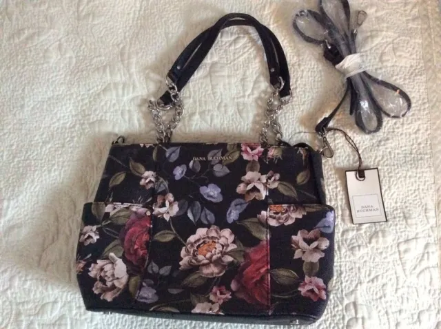Women’s Purse Handbag Dana Buchman Flowers Floral Black Tote Satchel NWT