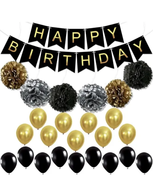 Black and Gold Party Decorations for Birthday - Pack of 25 |