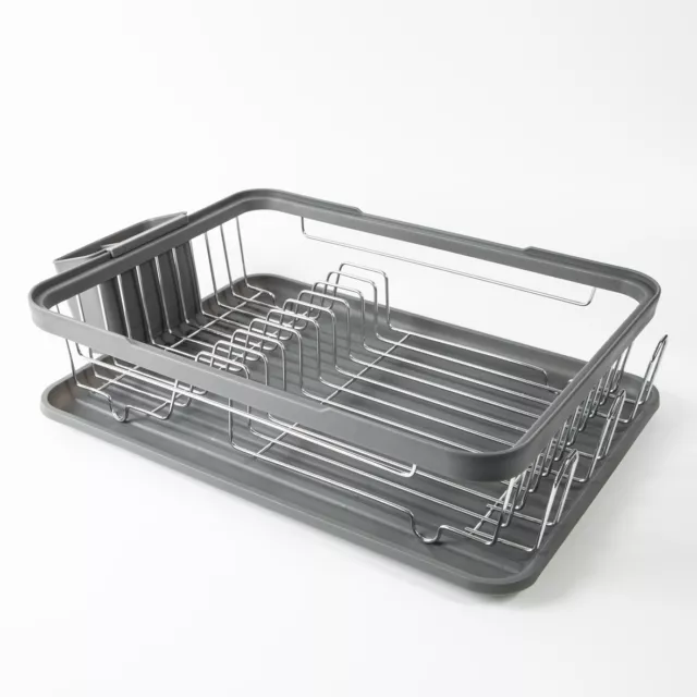 Grey or Black Kitchen Dish Drainer Rack with Plastic Drip Tray Cutlery Holder