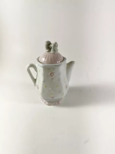 1995 Precious Moments Porcelain Teapot Spice Jar Blue Bow Basil 2