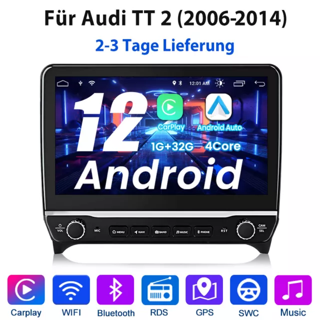 10.1” Android12 Autoradio Carplay Pour Audi TT 2 2006-2014 GPS Nav WIFI BT 1+32G