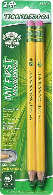 Ticonderoga My First Wood-Cased Pencils, 2 HB Soft, Pre-Sharpened, Yellow, 2 Cou