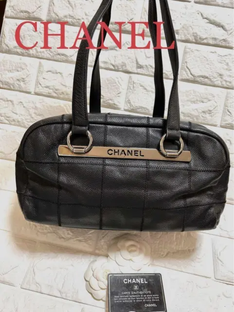 CHANEL CAVIAR SKIN Hand Bag chocolate bar Leather Black Used 230830T  $822.90 - PicClick AU