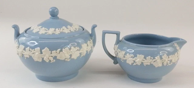 Vintage Wedgwood Embossed Queens Ware Etruria Of Barlaston Blue Sugar Creamer