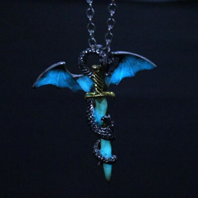 Stainless Steel Luminous Fly Dragon Sword Pendant Chain Necklace Jewelry