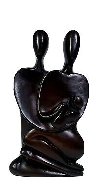 Handcarved Soapstone/Resin Sculpture Family Unit, African Art Statue 8" Dark Br