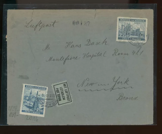 Böhmen und Mähren Zensurbrief von Prag nach New York Luftpost