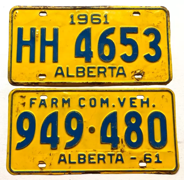 2 Alberta 1961 (Passenger and Farm) License Plates HH 4653 and 949-480