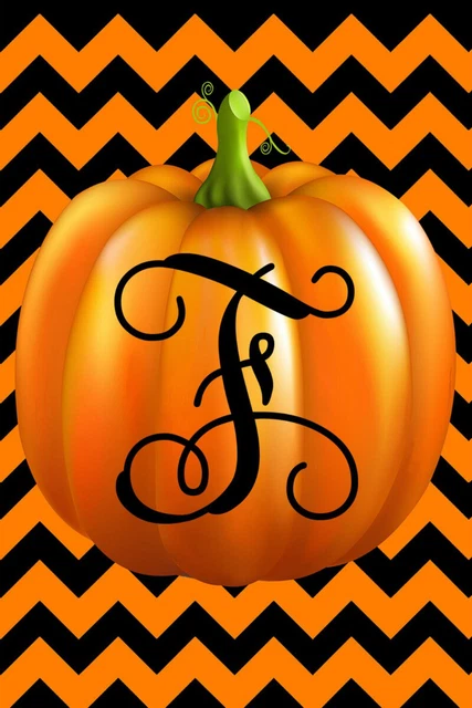 Pumpkin Chevron Monogram F Double Sided 12 X 18 Inch Garden Flag