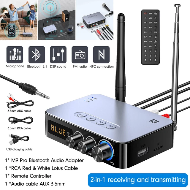 Bluetooth Audio Receiver Transmitter DSP Wireless Adapter NFC/AUX/RCA/USB/TF/FM