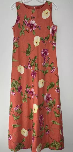 Talbots Maxi Linen Blend Dress Size 10 Floral Sleeveless Coastal Tank Sundress