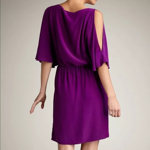 ELIZABETH & JAMES 100% Silk Penelope Dress Purple Cold Shoulder, Size Medium M 2