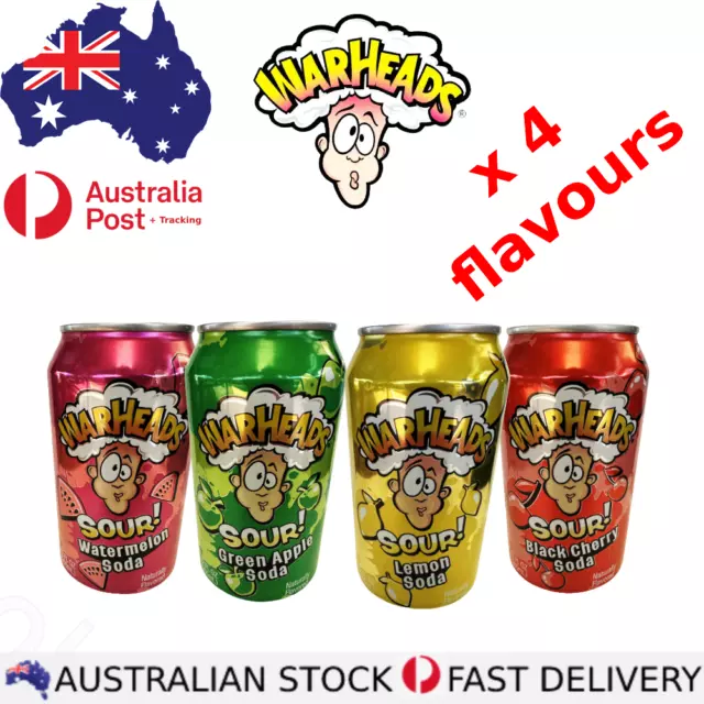 Warheads x 4 Flavours Soda Drink 355ml Can, NEW SEALED
