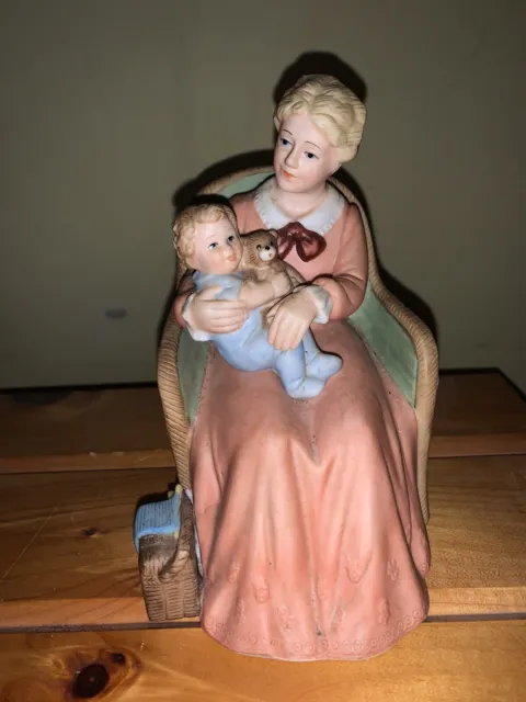 Vintage Home Interiors Homco #8743 Porcelain Grandmother & Baby Boy Figurine